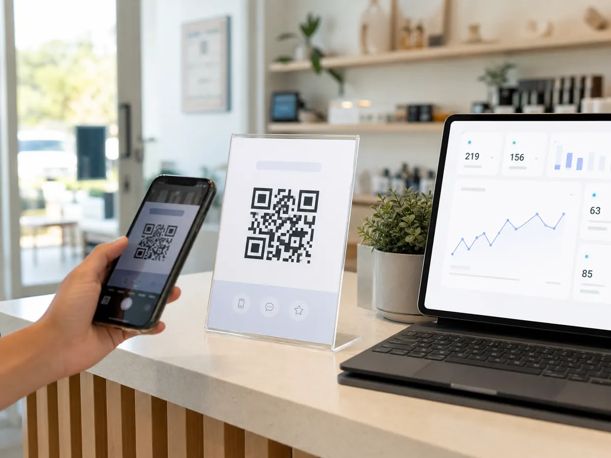 QR code on a counter with scan stats
