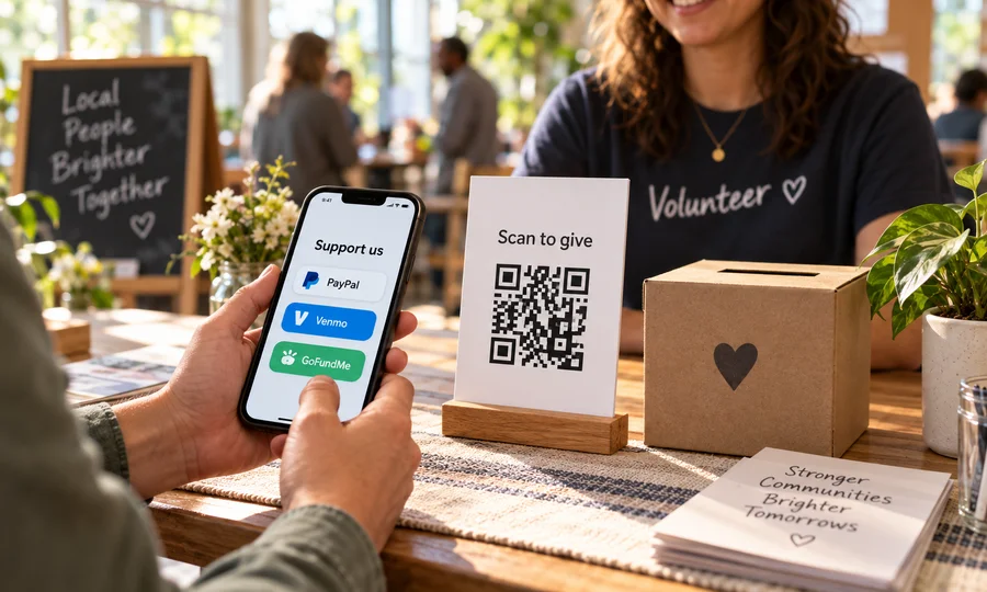 Scanlo donation QR code linking to PayPal, Venmo, Cash App and GoFundMe