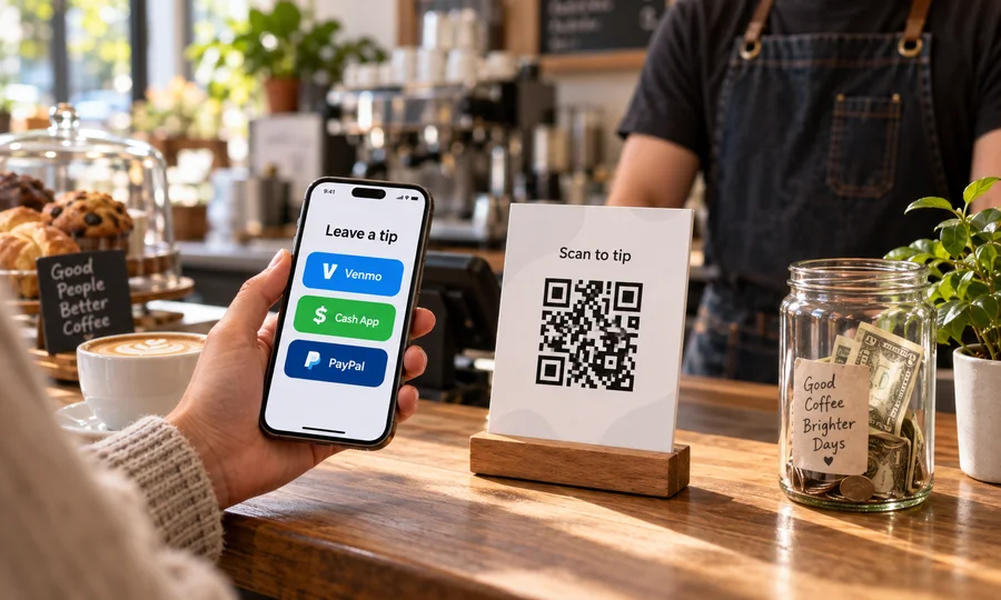 Scanlo tip jar QR code linking to Venmo, Cash App and PayPal
