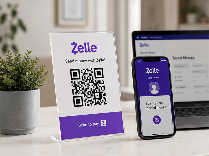 Scanlo Zelle QR code that sends customers to your Zelle payment link