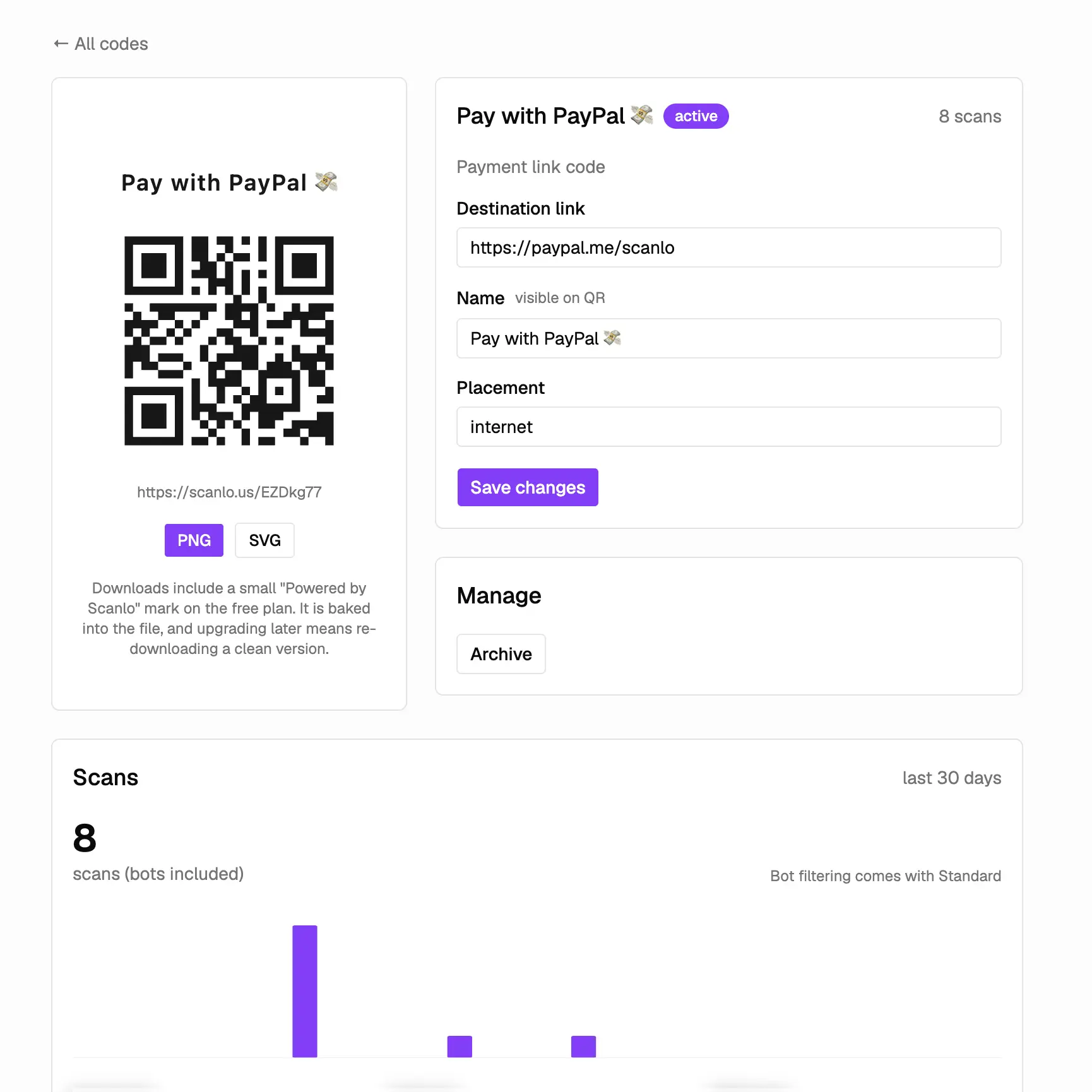 Dynamic PayPal QR Code that you can track